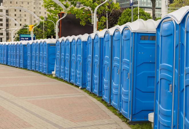 a row of portable restrooms at a fairground, offering visitors a clean and hassle-free experience in harkerheights
